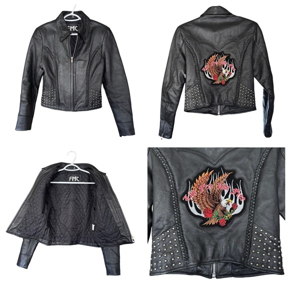 Fmc Jackets & Blazers - FMC Studded Leather Motorcycle Jacket Womens size XS Eagle Live Free Ride Free